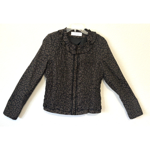 Tahari Jacket Womens Sz 8 Leopard Print Blazer Animal Print Ruffle‎ Neck Coat - Picture 1 of 7